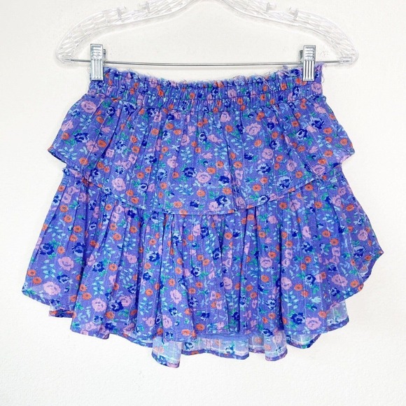 LoveShackFancy Dresses & Skirts - LoveShackFancy Tiered Ruffle Purple Blue Floral Skirt Sz XS